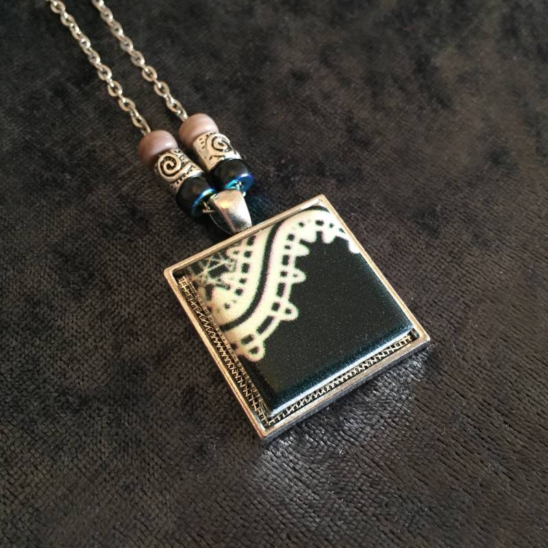 Mosaik Spiegel - Halskette Mit Keramik Und Perlen, Anhänger Für Damen von Bluebellart22