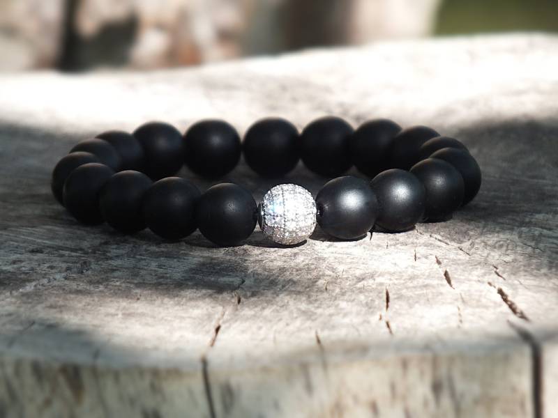 Matte Onyx Armband Mit Cubic Zirkonia Perle - Handgemachter Edelstein Schmuck von BluebellebyPaula