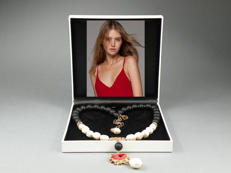 Barock Perlenkette, 24K Gold, Schwarzer Onyx, Achat Anhänger von BluebellebyPaula