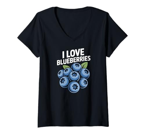 Damen Love Blueberries Mutiges, lustiges Statement T-Shirt mit V-Ausschnitt von Blueberry Enthusiasts Delight Nature Lovers
