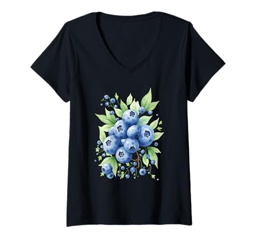 Damen Aquarell Heidelbeere Obst Muster Sommer Design T-Shirt mit V-Ausschnitt Damen Aquarell Heidelbeere Obst Muster Sommer Design T-Shirt mit V-Ausschnitt von Blueberry Print, Watercolor Fruit Pattern