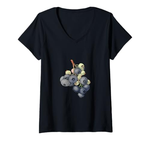 Damen Blaubeere Beeren Pomologische Botanische Vektor-Illustration T-Shirt mit V-Ausschnitt Damen Blaubeere Beeren Pomologische Botanische Vektor-Illustration T-Shirt mit V-Ausschnitt von Blueberry Tees and Foodie and Veggie Gifts taiche