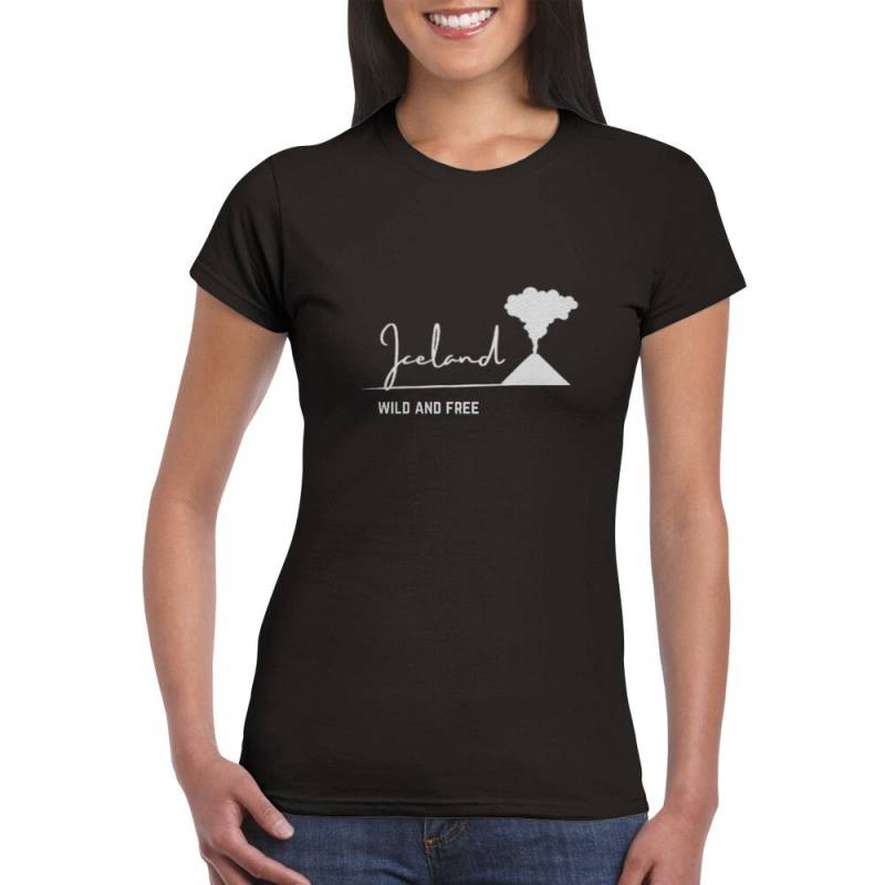 T-Shirt Island Wild & Free Vulkan Vulkaninsel Wildnis Freiheit Tailliert Mit Rundhalsausschnitt Damen Graphik Bild Schrift von BlueberryQueenShop