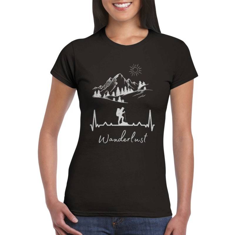 T-Shirt Wanderlust Wandern Berge Wanderer Herzschlag Ekg Tailliert Mit Rundhalsausschnitt Damen Graphik Bild Schrift von BlueberryQueenShop