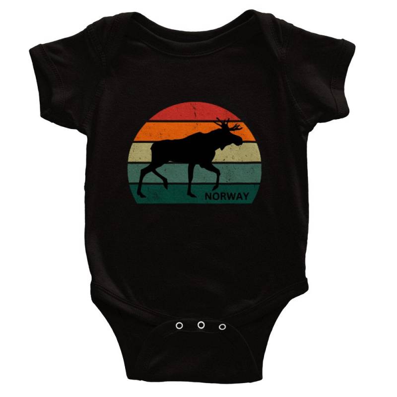 Baby Strampler Norwegen Elch Tier Schrift Silhouette Regenbogen Body Bild Unisex Druckknöpfe Kurzarm Kurzärmelig Bedruckt von BlueberryRoads