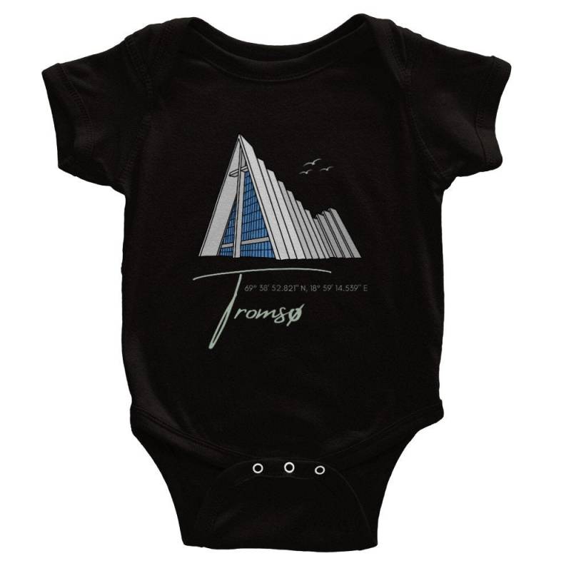 Baby Strampler Norwegen Tromsø Eismeerkathedrale Tromsö Ishavskatedralen Bild Schrift Unisex Druckknöpfe Kurzarm Kurzärmelig Bedruckt von BlueberryRoads