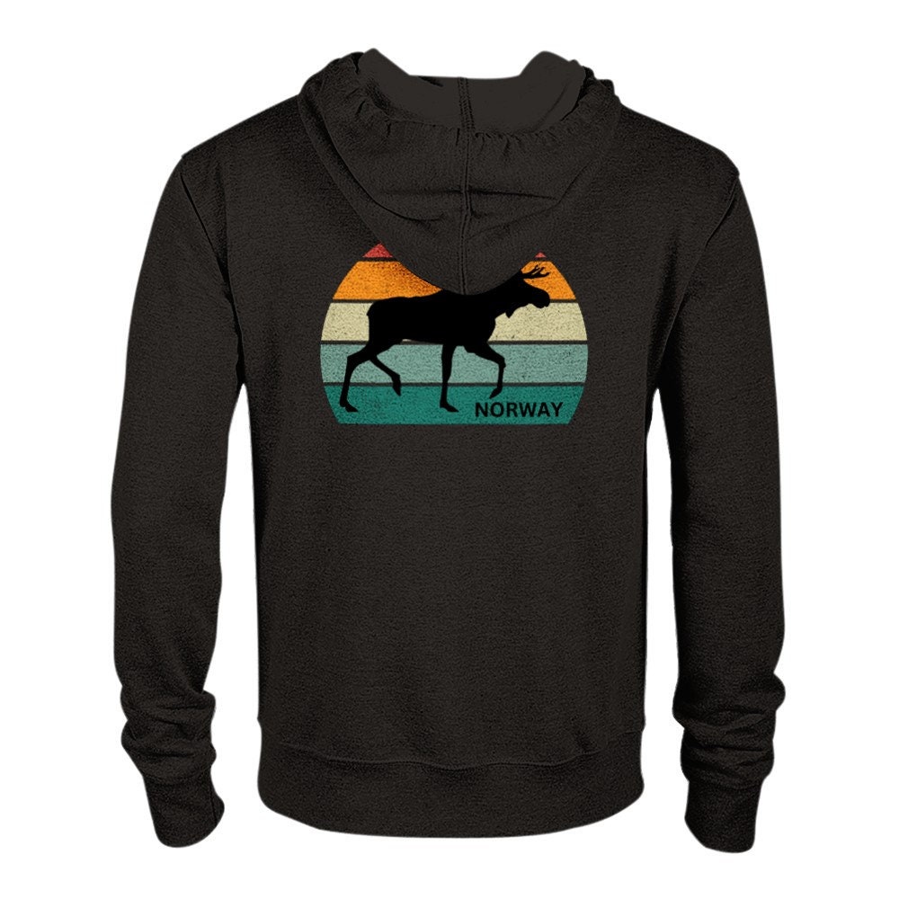 Hoodie Jacke Norwegen Unisex Reißverschluss Elch Silhouette Kreis Grafik Kapuze Zip Tasche Bedruckt Motiv Norwegensehnsucht Reisen Norden von BlueberryRoads