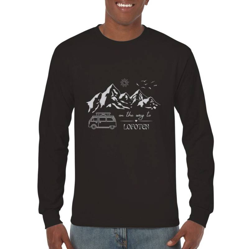 Langarm T Shirt Norwegen Lofoten Wohnmobil Camper Camping Campingurlaub Berge Rundhals Damen Herren Unisex Graphik Bild Schrift von BlueberryRoads