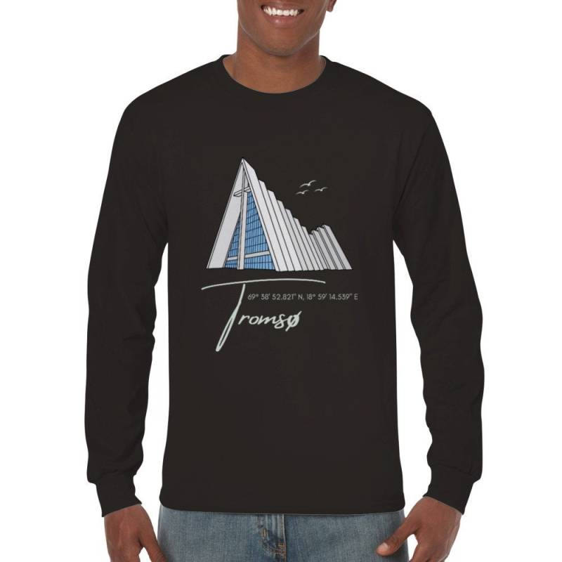 Langarm T Shirt Norwegen Tromsø Eismeerkathedrale Tromsö Ishavskatedralen Rundhals Damen Herren Unisex Graphik Bild Schrift von BlueberryRoads