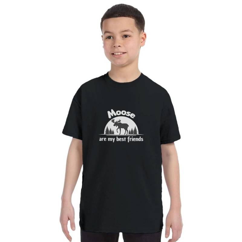 T-Shirt Kinder Norwegen Elch Moose Are My Best Friends Jugendliche Unisex Rundhals Graphik Bild Schrift von BlueberryRoads