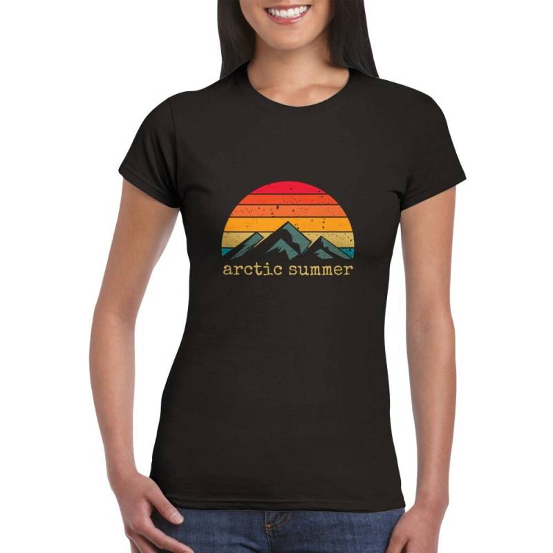 T-Shirt Norwegen Arctic Summer Berge Polargebiet Sonne Arktis Sommer Urlaub Tailliert Minimalistisch Rundhals Damen Graphik Bild Schrift von BlueberryRoads