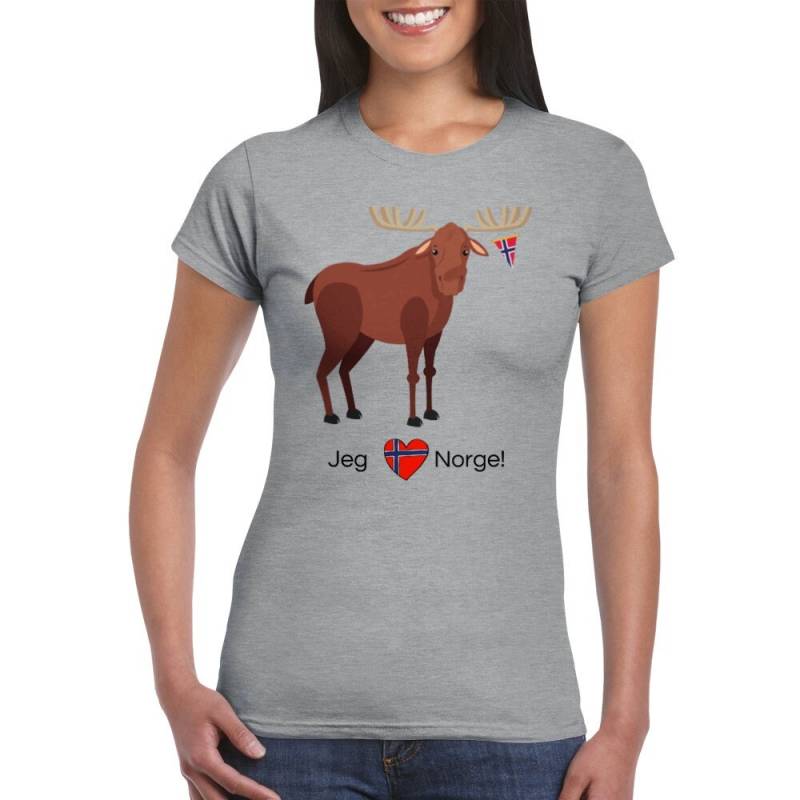 T-Shirt Norwegen Elch Ich Liebe Tailliert Mit Rundhalsausschnitt Damen Graphik Bild Norwegenflagge Norway Schrift von BlueberryRoads