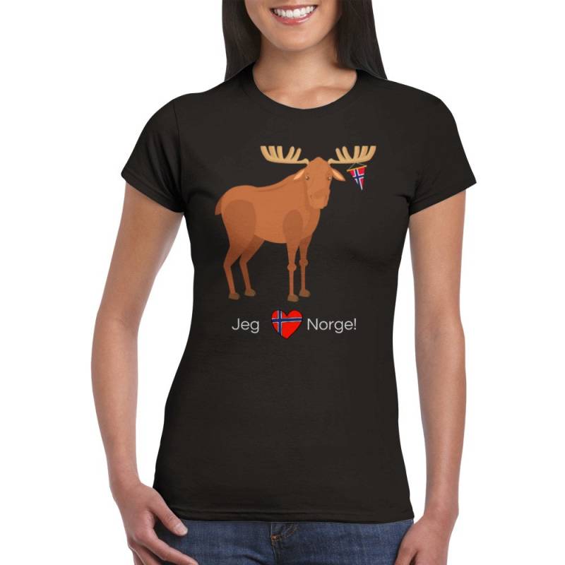 T-Shirt Norwegen Elch Ich Liebe Tailliert Mit Rundhalsausschnitt Damen Graphik Bild Norwegenflagge Norway Schrift von BlueberryRoads