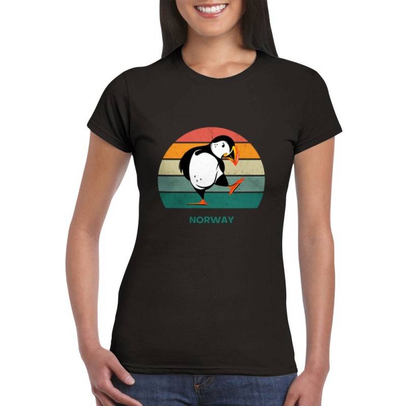 T-Shirt Norwegen Papageientaucher Papageitaucher Vogelinsel Vogel Vogelfelsen Tailliert Mit Rundhalsausschnitt Damen Graphik Bild Schrift von BlueberryRoads