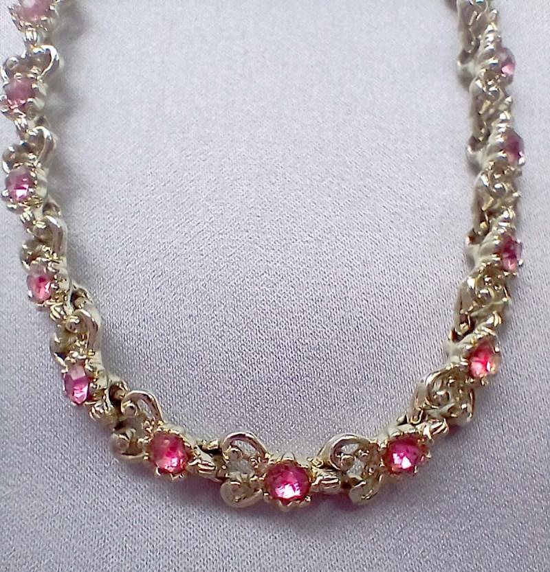 Kinder Strass Halskette Rosa Steine 1950 Vintage von BlueberrySkyVintage