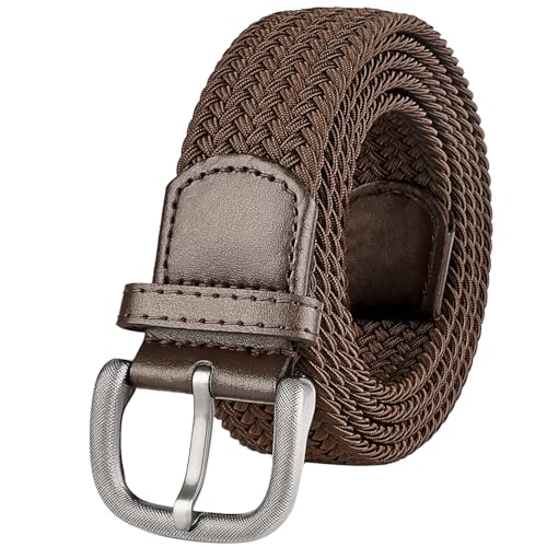 Bluecton Gürtel Männer Flechtgürtel Übergröße Elastischer Stretchgürtel Stoffgürtel Herren 170cm Braun von Bluecton