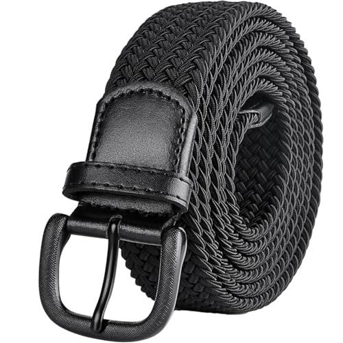 Bluecton Gürtel Männer Flechtgürtel Übergröße Elastischer Stretchgürtel Stoffgürtel Herren 130cm Schwarz von Bluecton