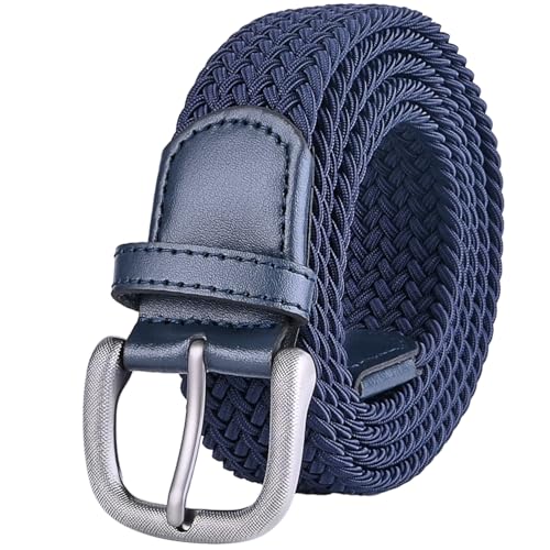 Bluecton Gürtel Männer Flechtgürtel Übergröße Elastischer Stretchgürtel Stoffgürtel Herren 120cm Blau von Bluecton