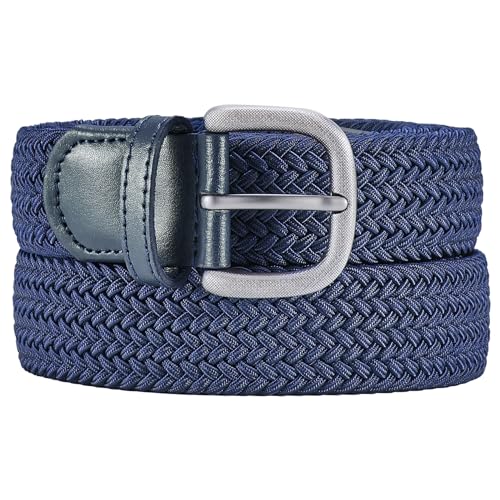 Bluecton Gürtel Männer Stoffgürtel Herren Übergröße Elastischer Flechtgürtel 140cm Blau von Bluecton