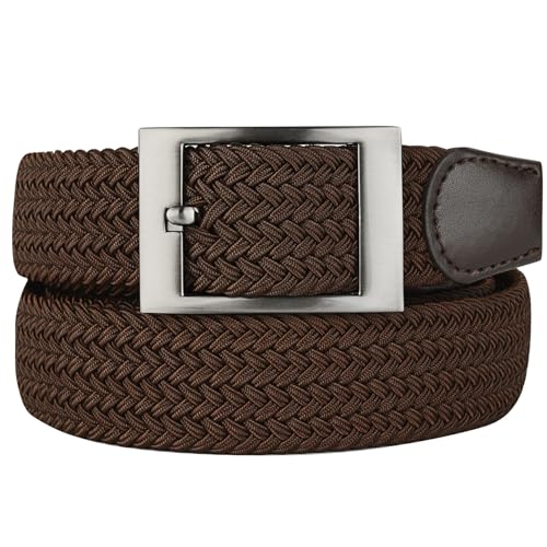 Bluecton Übergröße Gürtel Stretch Elastischer Flechtgürtel Geflochtener Herren Damen Groß und hoch Business Braun Schnalle Größe 120cm von Bluecton