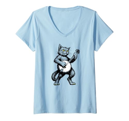 Damen Cat Banjo! Awesome Bluegrass Acoustic Music Festival Art T-Shirt mit V-Ausschnitt Damen Cat Banjo! Awesome Bluegrass Acoustic Music Festival Art T-Shirt mit V-Ausschnitt von BluegrassGarage - Bluegrass Music Vintage Fan Tees