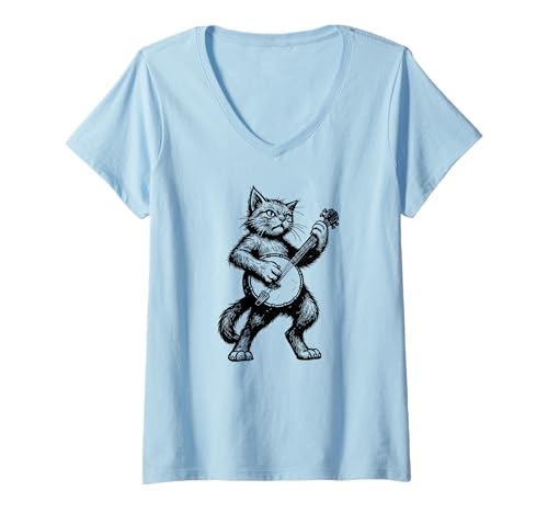 Damen Cat Banjo! Awesome Bluegrass Acoustic Music Festival Art T-Shirt mit V-Ausschnitt Damen Cat Banjo! Awesome Bluegrass Acoustic Music Festival Art T-Shirt mit V-Ausschnitt von BluegrassGarage - Bluegrass Music Vintage Fan Tees