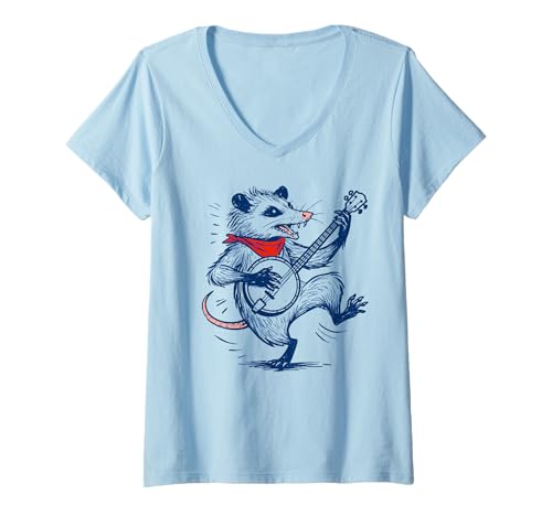 Damen Dancing Possum Banjo Player Cute Cottagecore Bluegrass T-Shirt mit V-Ausschnitt Damen Dancing Possum Banjo Player Cute Cottagecore Bluegrass T-Shirt mit V-Ausschnitt von BluegrassGarage - Bluegrass Music Vintage Fan Tees
