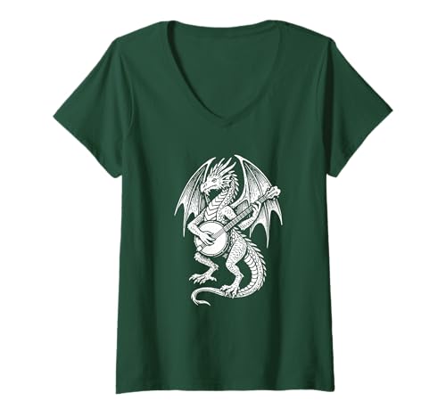 Damen Dragn Banjo Player Bluegrass Fantasy T-Shirt mit V-Ausschnitt Damen Dragn Banjo Player Bluegrass Fantasy T-Shirt mit V-Ausschnitt von BluegrassGarage - Bluegrass Music Vintage Fan Tees