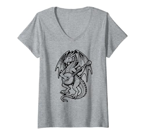 Damen Dragn Banjo Player Bluegrass Fantasy T-Shirt mit V-Ausschnitt Damen Dragn Banjo Player Bluegrass Fantasy T-Shirt mit V-Ausschnitt von BluegrassGarage - Bluegrass Music Vintage Fan Tees