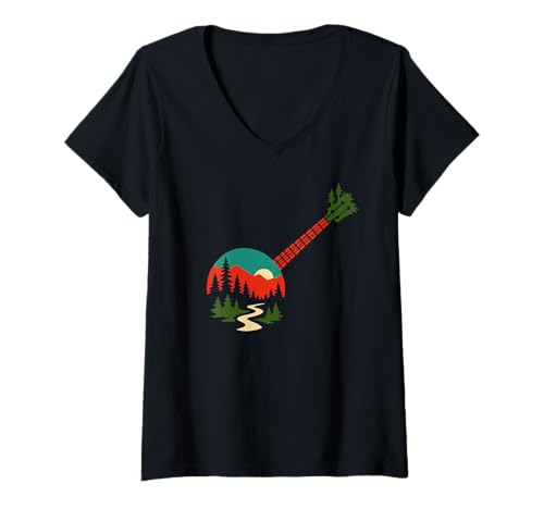 Damen Nature Outdoors Banjo Art T-Shirt mit V-Ausschnitt Damen Nature Outdoors Banjo Art T-Shirt mit V-Ausschnitt von BluegrassGarage - Bluegrass Music Vintage Fan Tees