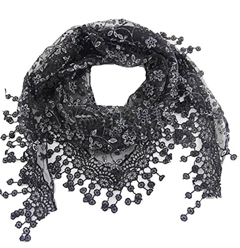 Bluelans® Damen Dreieckstuch aus Polyester und Spitze Halstuch Schal in verschiedenen Farben (Schwarz) von Bluelans