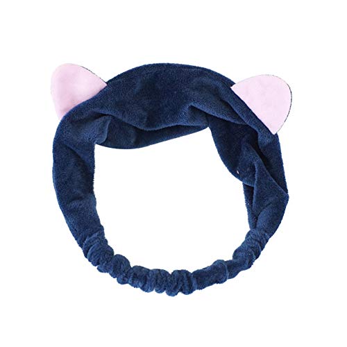 Stirnband Haarbänder Mit Katzenohr Für Gesicht Waschen Oder Make-up, Elastische Korallen Samt Gesicht Waschen Dusche Kopf Wickeln, für Waschen Spa Yoga Beauty Gesichtspflege für Damen Navy blau von Bluelanss