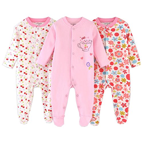 Baby-Pyjama mit Fuß, Unisex, 0–6 Monate, 3 Packungen Gr. 56, Caj025 von Blueleyu