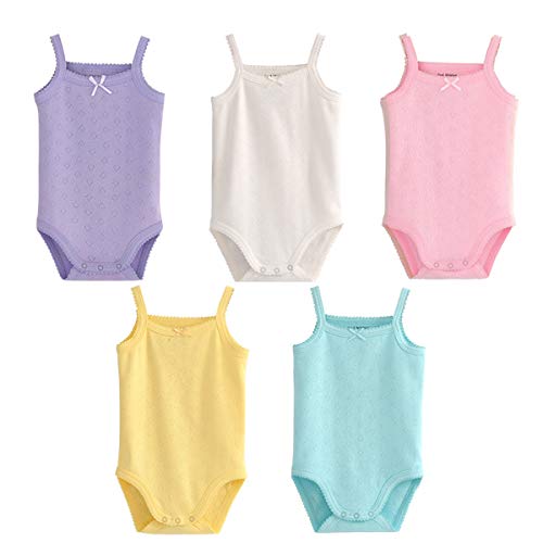 Blueleyu ärmelloses Tanktop, Body, für Babys, Mädchen, aus Baumwolle, 3er-Pack Strampler, 5 Stück., 6-9 Monate von Blueleyu