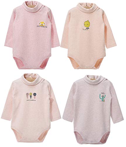 Blueleyu Baby-Body mit langen Ärmeln, Rollkragen, 100 % Baumwolle, 4er-Pack, 4 Stück (Pink Series), 2-3 Jahre von Blueleyu