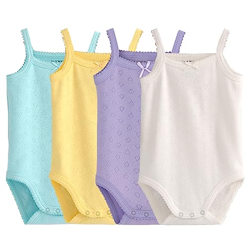 Blueleyu ärmelloses Tanktop, Body, für Babys, Mädchen, aus Baumwolle, 3er-Pack Strampler, 4 Stück, 18-24 Monate von Blueleyu