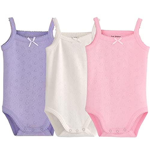 Blueleyu ärmelloses Tanktop, Body, für Babys, Mädchen, aus Baumwolle, 3er-Pack Strampler, Violett/Weiß/Pfirsich, 2-3 Jahre von Blueleyu