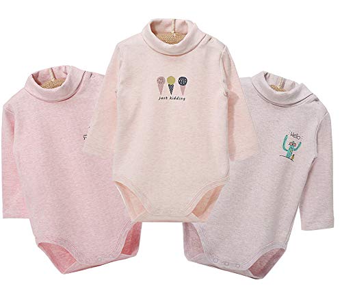 Blueleyu Babybody mit langen Ärmeln, Rollkragen, 100 % Baumwolle, 4er-Pack, 3 Stück (rosa Serie), 86 von Blueleyu