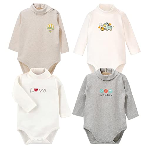 Blueleyu Babybody mit langen Ärmeln, Rollkragen, 100 % Baumwolle, 4er-Pack, Winter-dick (4er-Pack Grau-Serie), 50 von Blueleyu