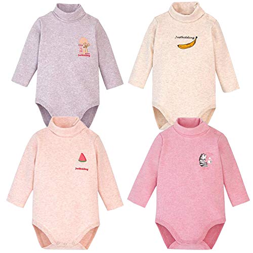 Blueleyu Babybody mit langen Ärmeln, Rollkragen, 100 % Baumwolle, 4er-Pack, Winter-dick (4er-Pack Pink Series), 2-3 Jahre von Blueleyu