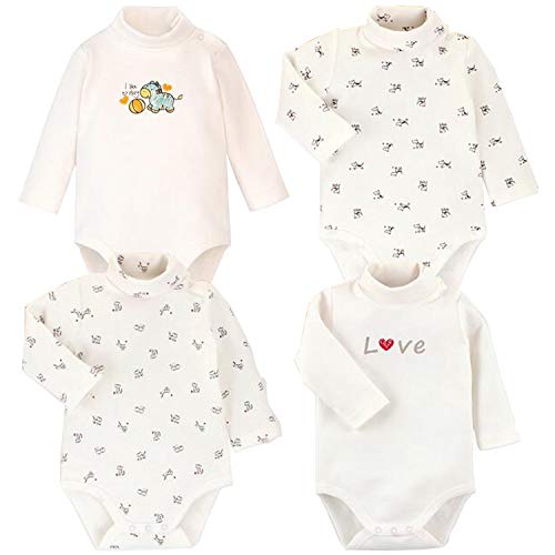 Blueleyu Babybody mit langen Ärmeln, Rollkragen, 100 % Baumwolle, 4er-Pack, Winter-dick (4er Pack White Series), 50 von Blueleyu