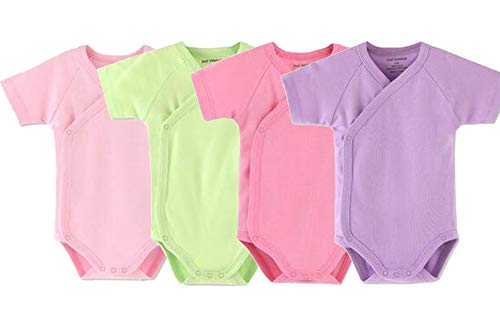 Blueleyu Unisex-Baby Kurzarm Onsies Baumwolle Baby Body Pack Cardigan Onsies Säuglinge, Violett/Dunkelrosa/Grün/Rosa, 6-9 Months von Blueleyu