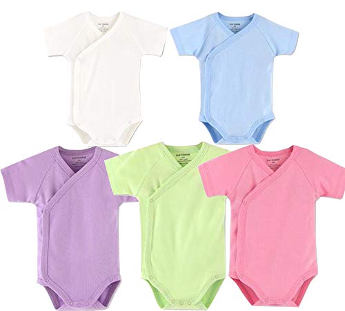 Blueleyu Unisex-Baby Kurzarm Onsies Baumwolle Baby Body Pack Cardigan Onsies Säuglinge, 5 Stück, 0 Months von Blueleyu