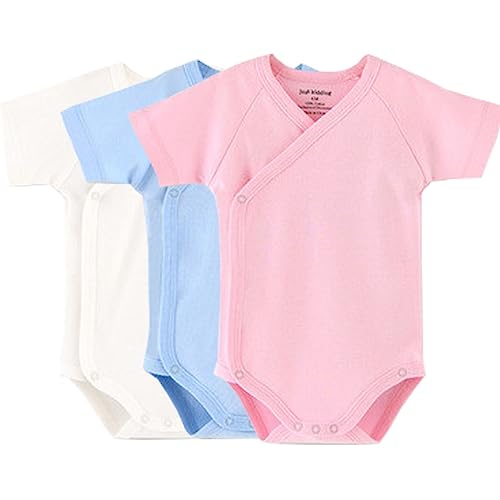 Blueleyu Unisex-Baby Kurzarm Onsies Baumwolle Baby Body Pack Cardigan Onsies Säuglinge, Einfarbig (3er-Pack), 9-12 Months von Blueleyu