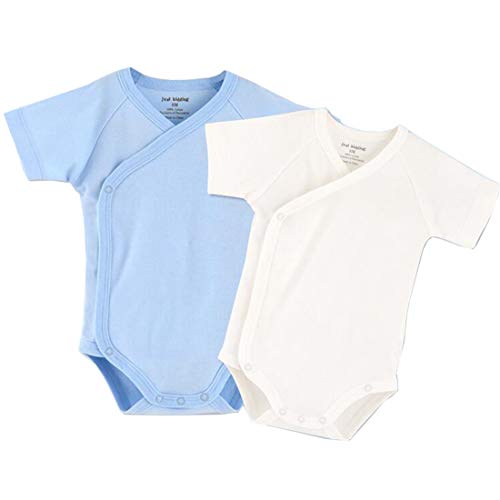 Blueleyu Unisex-Baby Kurzarm Onsies Baumwolle Baby Body Pack Cardigan Onsies Säuglinge, blau / weiß, 6-9 Months von Blueleyu