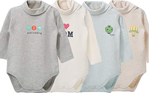 Blueleyu Unisex-Baby langärmeliges Rollkragen-Onsie-Strampler aus Baumwolle für Babys, Babys, Einteiler Gr. 2-3 Jahre, 4 of Pack (Grey Series) von Blueleyu