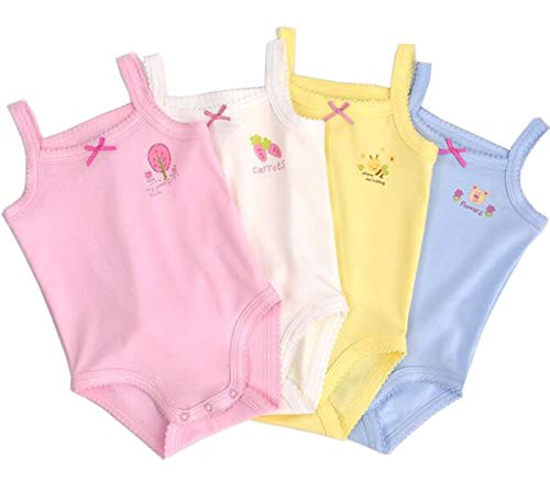 Blueleyu ärmelloses Tanktop, Body, für Babys, Mädchen, aus Baumwolle, 3er-Pack Strampler, 4 Stück mit Aufdruck., 80 von Blueleyu