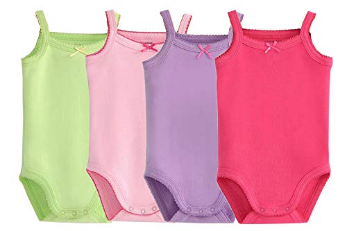 Unisex-Jumpsuit für Baby, Ärmellos, Baumwolle, Babybody, 4er Pack, Strick-Body für Kleinkinder Gr. 0-3 Monate, violett/rot/grün/rosa von Blueleyu