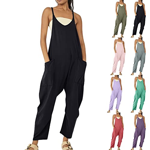 Arbeitsoverall Damen Latzhose Breites Bein Großer Tasche Oversize Damen Latzhose Sommer Sommerhose Mit Träger Jumpsuit Damen Lang Black M von Bluelucon