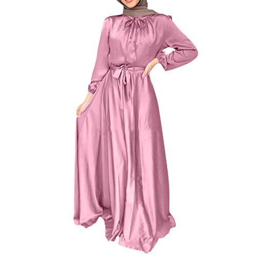 Bluelucon Arabische Kleidung Damen Dubai Hijab Hochzeit Gebet Set Islam Frauen Kleider Für Jeden Anlass Mit Voller Länge Hijab Kleid 0620B-Rosa M von Bluelucon